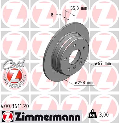 stabdžių diskas - 400.3611.20 ZIMMERMANN