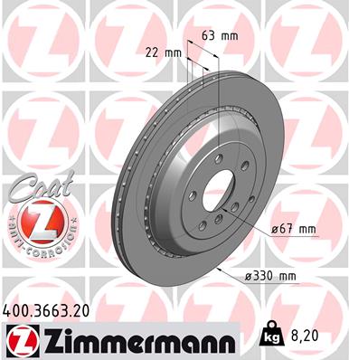Brake Disc - 400.3663.20 ZIMMERMANN