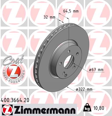 Brake Disc - 400.3664.20 ZIMMERMANN
