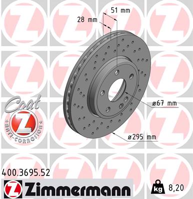 stabdžių diskas - 400.3695.52 ZIMMERMANN