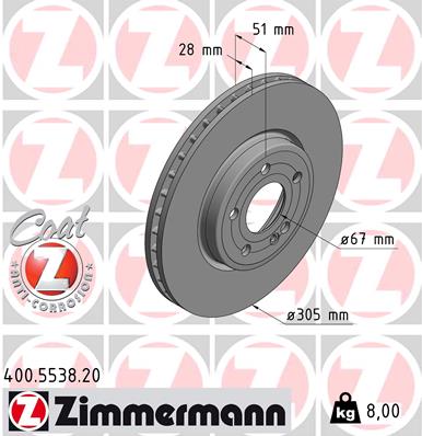 Brake Disc - 400.5538.20 ZIMMERMANN