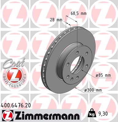 Brake Disc - 400.6476.20 ZIMMERMANN