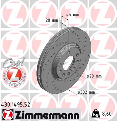 stabdžių diskas - 430.1495.52 ZIMMERMANN