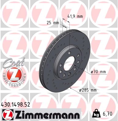 Brake Disc - 430.1498.52 ZIMMERMANN