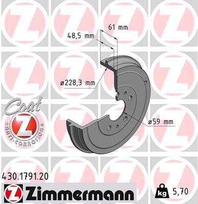 Brake Drum - 430.1791.20 ZIMMERMANN