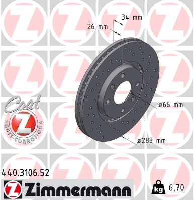 Тормозной диск - 440.3106.52 ZIMMERMANN