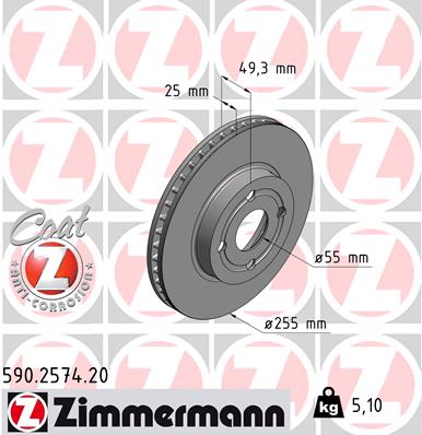 Brake Disc - 590.2574.20 ZIMMERMANN