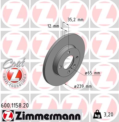 stabdžių diskas - 600.1158.20 ZIMMERMANN