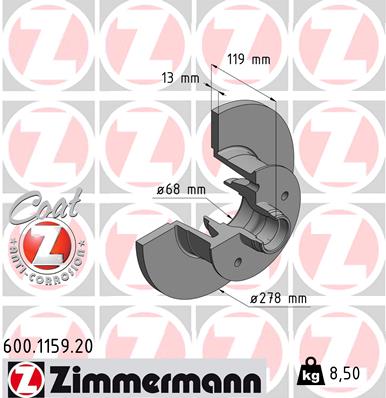 Brake Disc - 600.1159.20 ZIMMERMANN