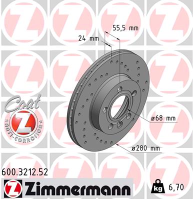 Brake Disc - 600.3212.52 ZIMMERMANN