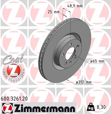 Brake Disc - 600.3261.20 ZIMMERMANN