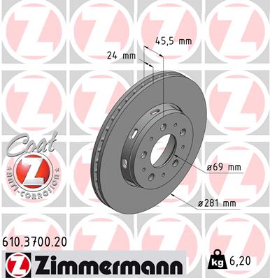 Brake Disc - 610.3700.20 ZIMMERMANN