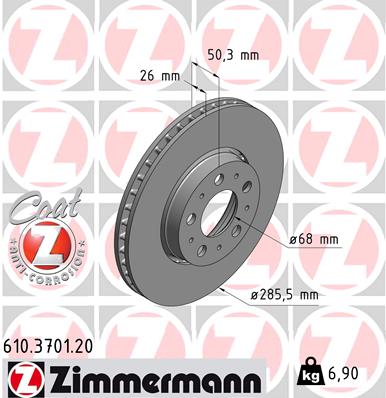 Brake Disc - 610.3701.20 ZIMMERMANN