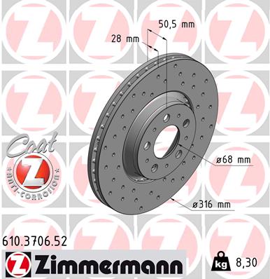 Brake Disc - 610.3706.52 ZIMMERMANN