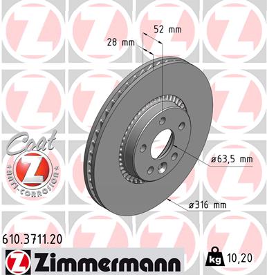 Brake Disc - 610.3711.20 ZIMMERMANN