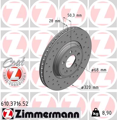 Brake Disc - 610.3716.52 ZIMMERMANN