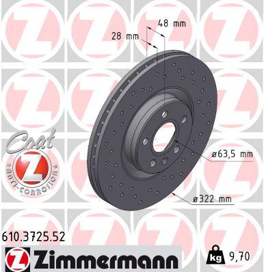 Brake Disc - 610.3725.52 ZIMMERMANN