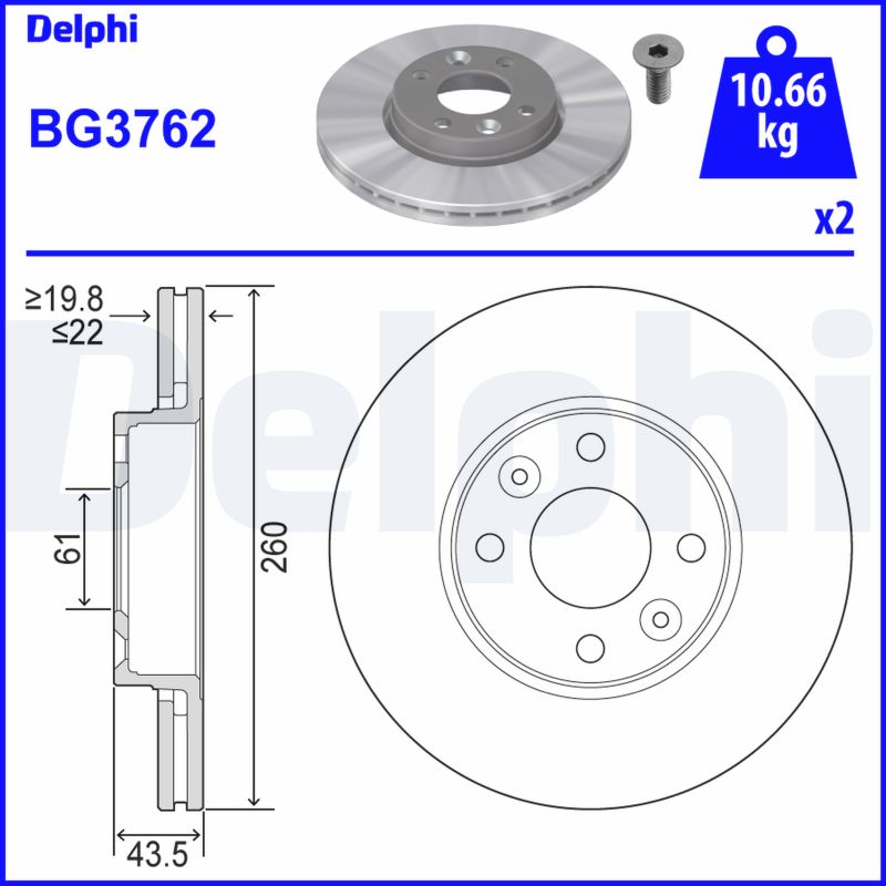stabdžių diskas - BG3762 DELPHI