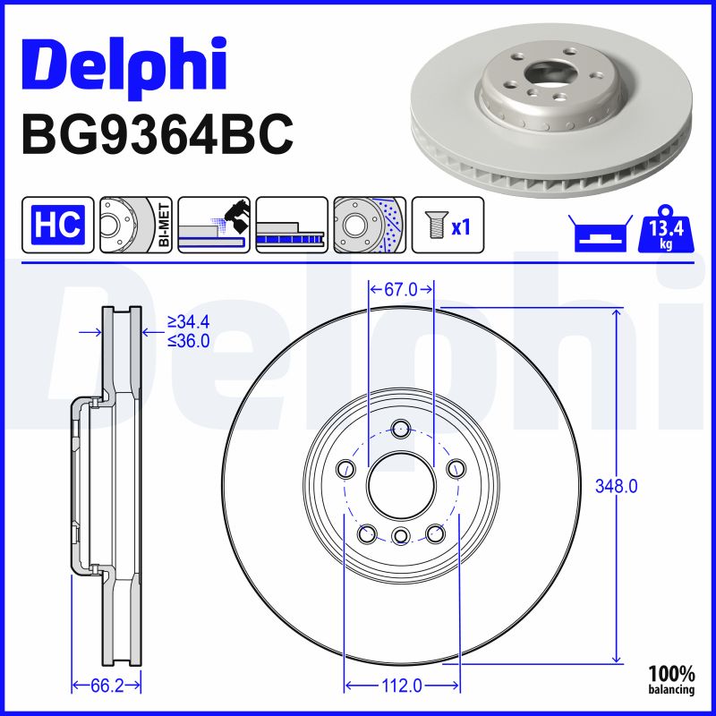 Brake Disc - BG9364BC DELPHI