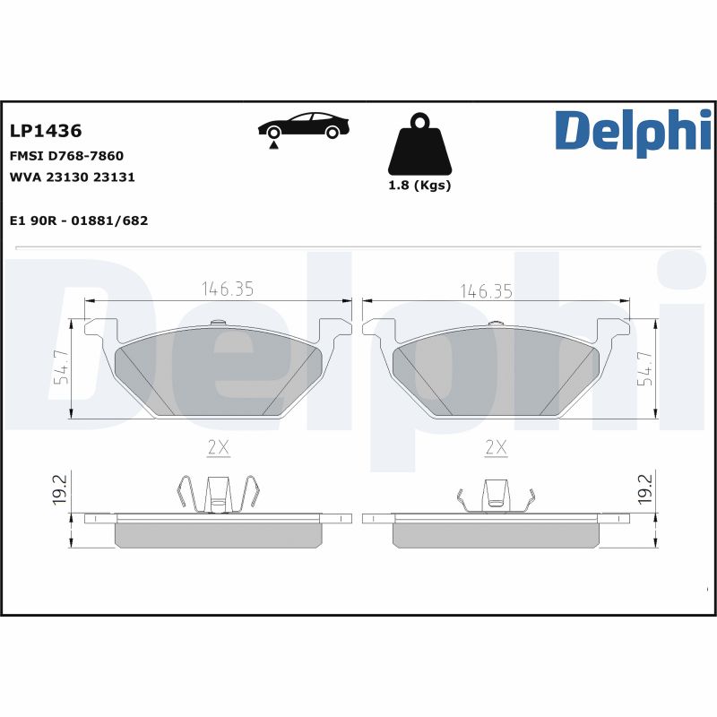 Kit pastiglie freno, Freno a disco - LP1436 DELPHI