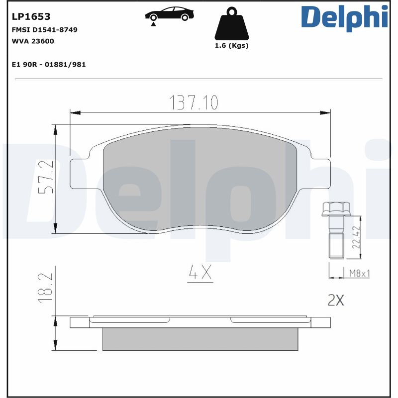 Brake Pad Set, disc brake - LP1653 DELPHI