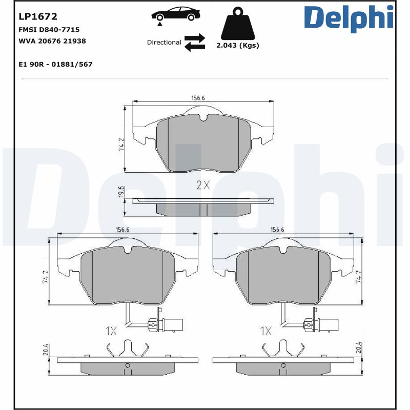 Kit pastiglie freno, Freno a disco - LP1672 DELPHI