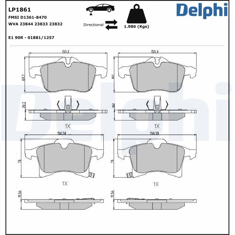 Brake Pad Set, disc brake - LP1861 DELPHI