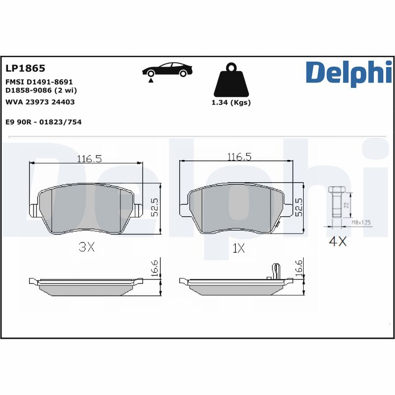 Brake Pad Set, disc brake - LP1865 DELPHI