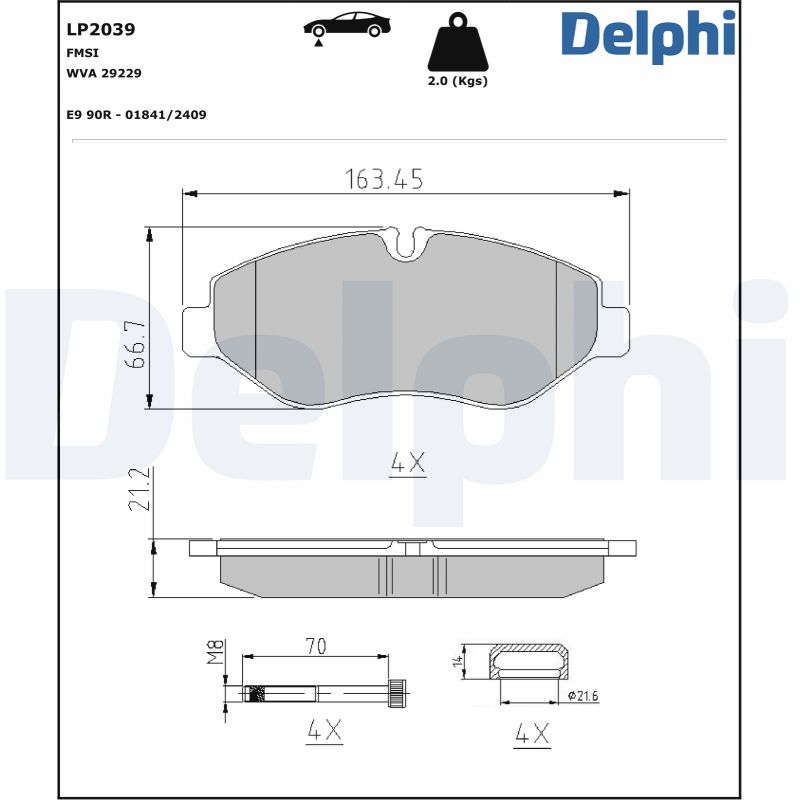 stabdžių trinkelių rinkinys, diskinis stabdys - LP2039 DELPHI
