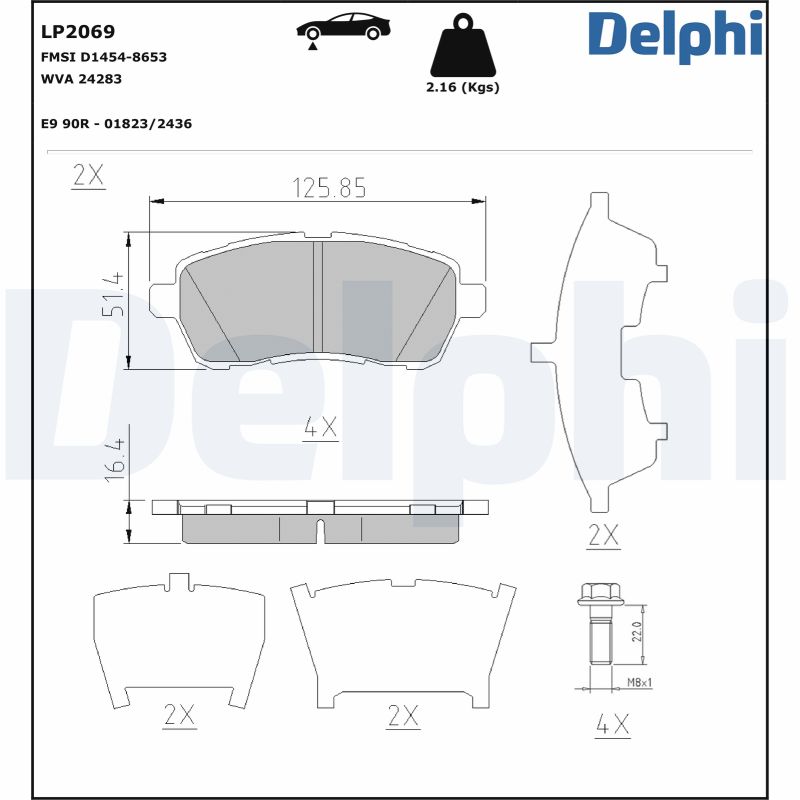 Kit pastiglie freno, Freno a disco - LP2069 DELPHI