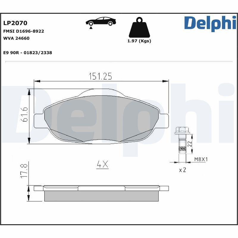 Комплект тормозных колодок, дисковый тормоз - LP2070 DELPHI