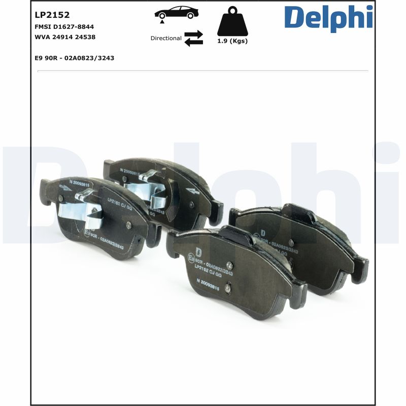 Комплект тормозных колодок, дисковый тормоз - LP2152 DELPHI