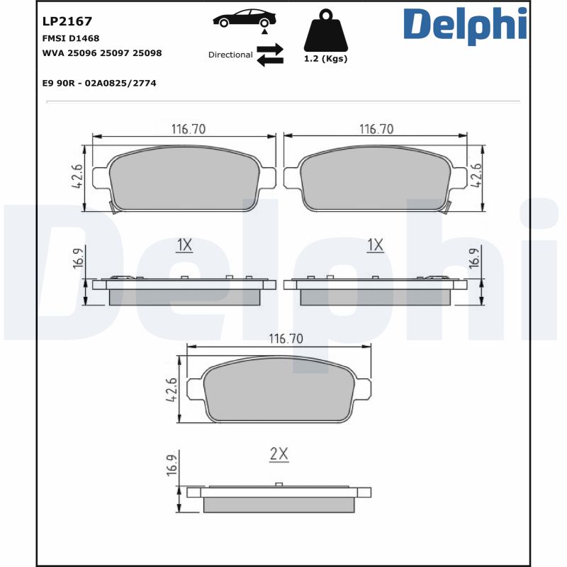 Brake Pad Set, disc brake - LP2167 DELPHI