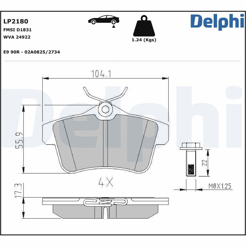 Комплект тормозных колодок, дисковый тормоз - LP2180 DELPHI