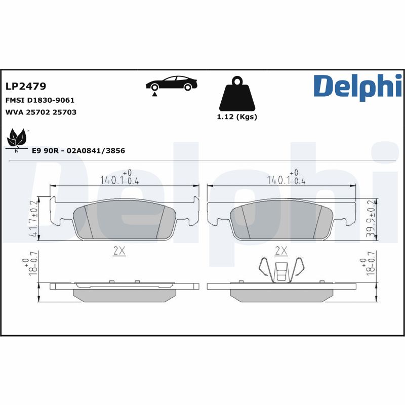 Bremsbelagsatz, Scheibenbremse - LP2479 DELPHI