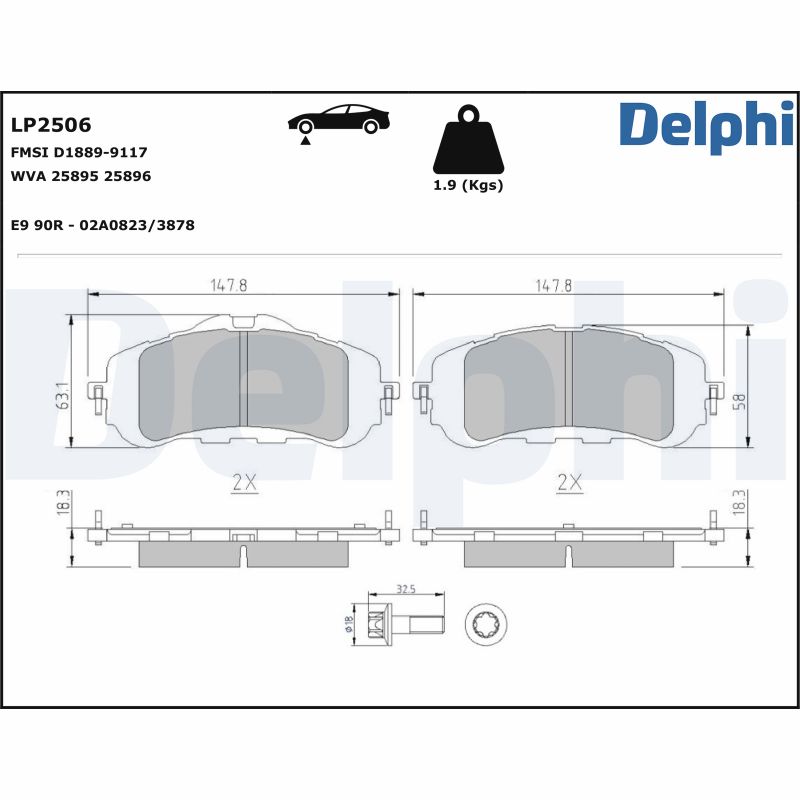 Kit pastiglie freno, Freno a disco - LP2506 DELPHI