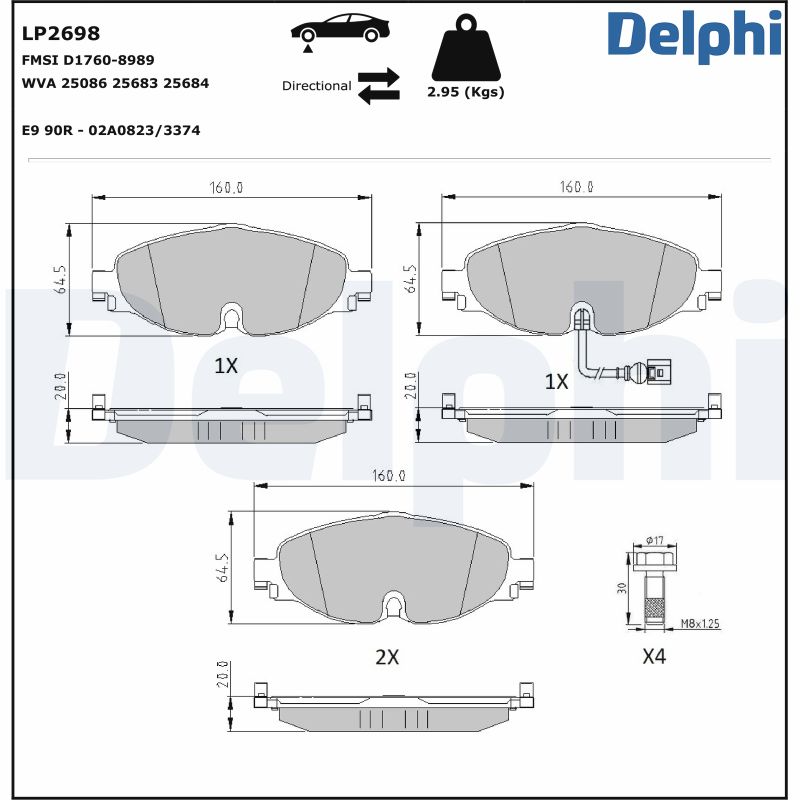 Комплект тормозных колодок, дисковый тормоз - LP2698 DELPHI