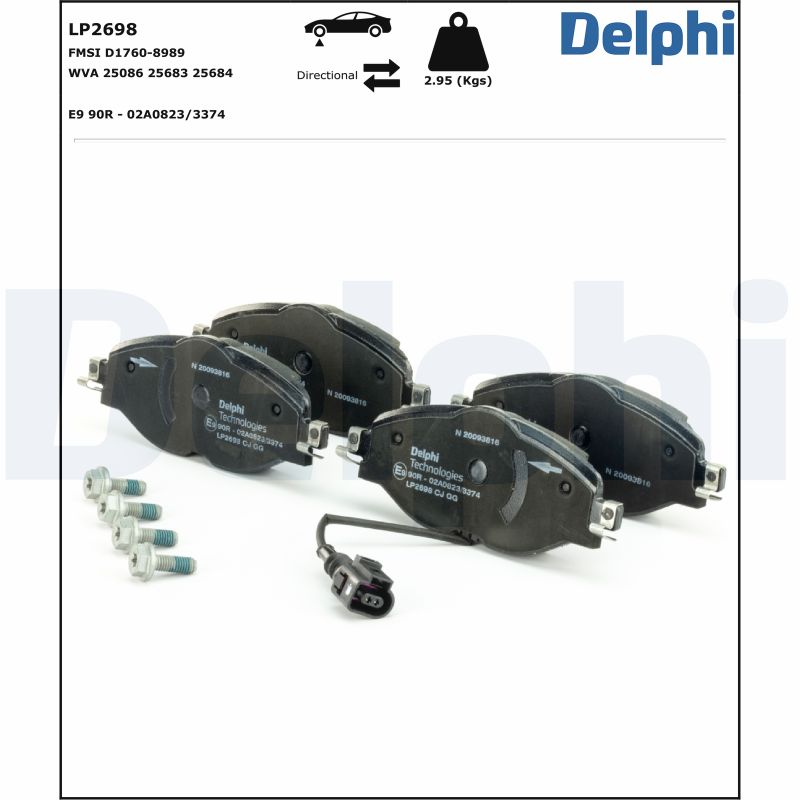 Комплект тормозных колодок, дисковый тормоз - LP2698 DELPHI