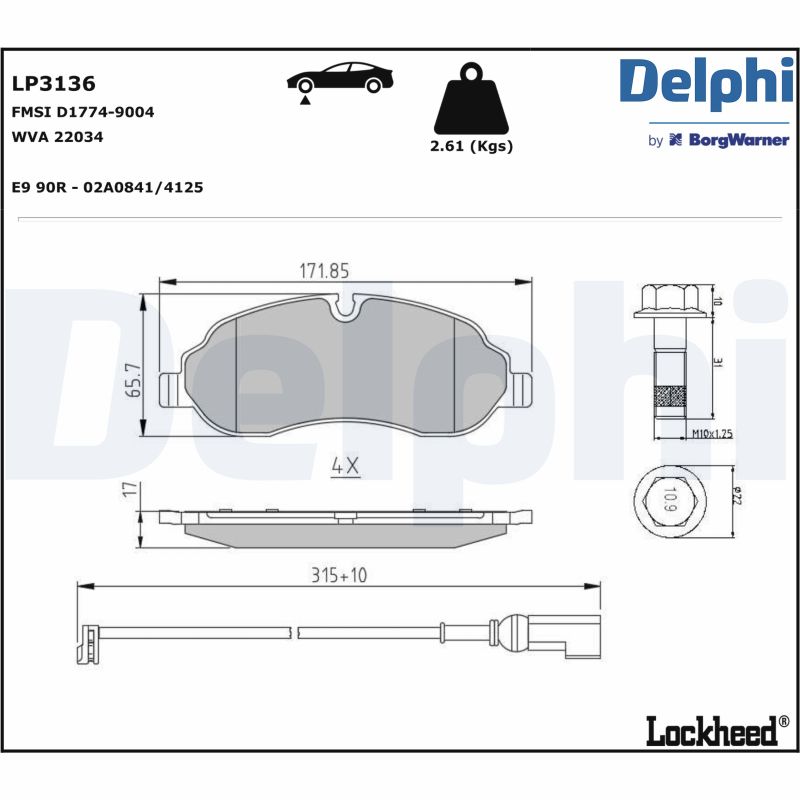 Комплект тормозных колодок, дисковый тормоз - LP3136 DELPHI