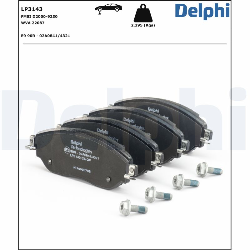 Комплект тормозных колодок, дисковый тормоз - LP3143 DELPHI