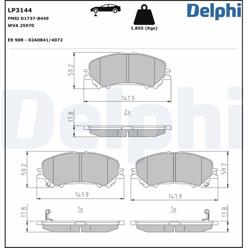 Bremsbelagsatz, Scheibenbremse - LP3144 DELPHI