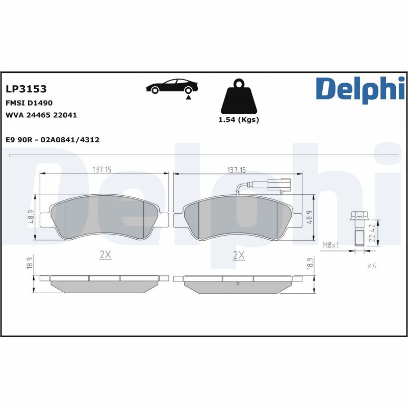 Комплект тормозных колодок, дисковый тормоз - LP3153 DELPHI