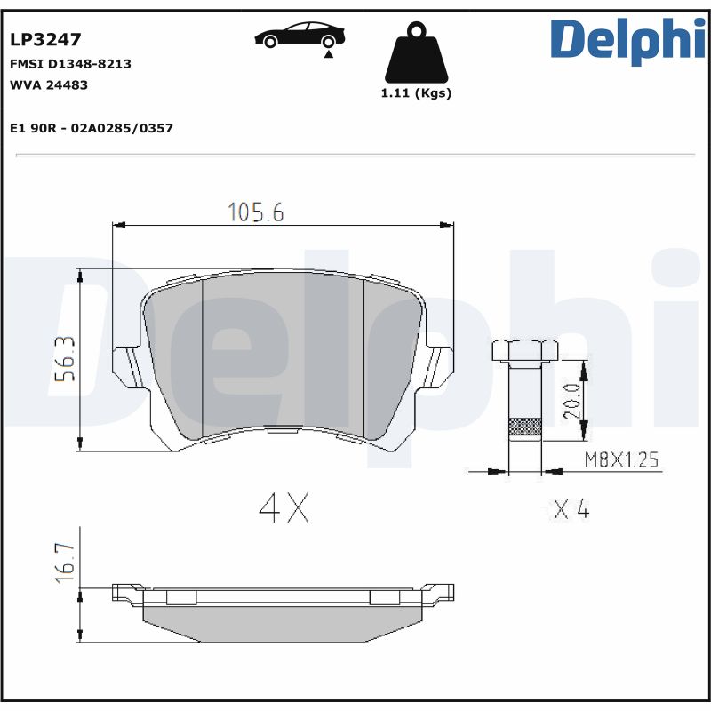 Комплект тормозных колодок, дисковый тормоз - LP3247 DELPHI