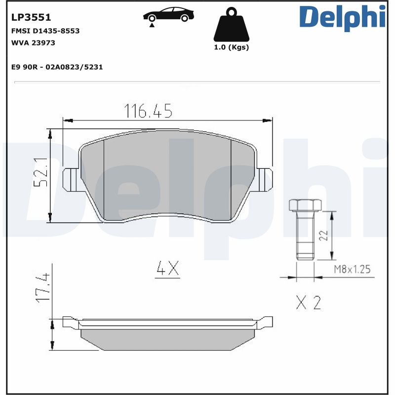 Kit pastiglie freno, Freno a disco - LP3551 DELPHI
