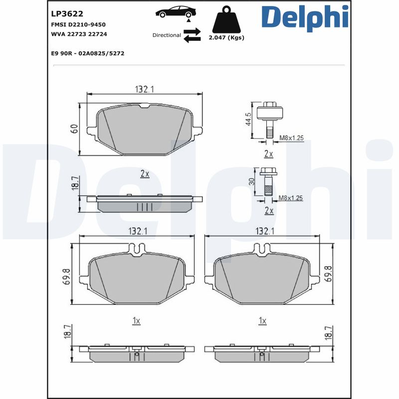 Комплект тормозных колодок, дисковый тормоз - LP3622 DELPHI