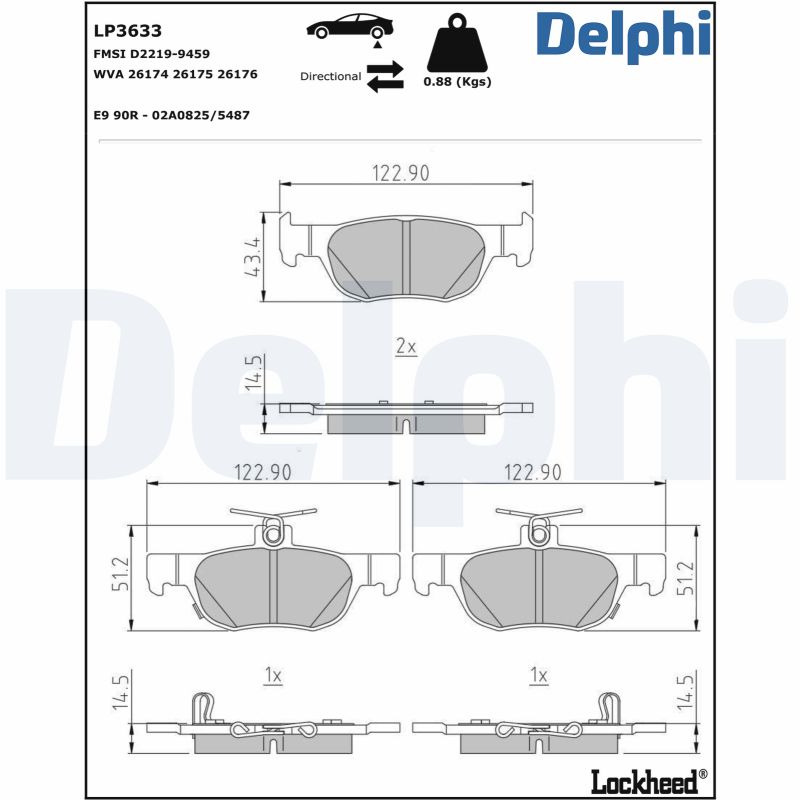 Brake Pad Set, disc brake - LP3633 DELPHI