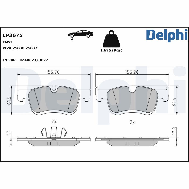 Kit pastiglie freno, Freno a disco - LP3675 DELPHI