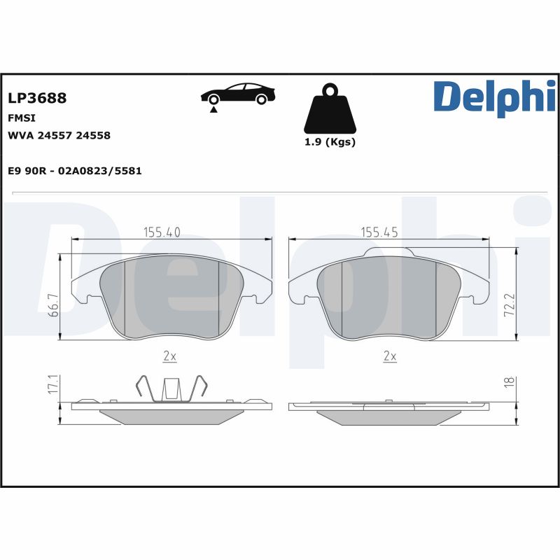 Brake Pad Set, disc brake - LP3688 DELPHI