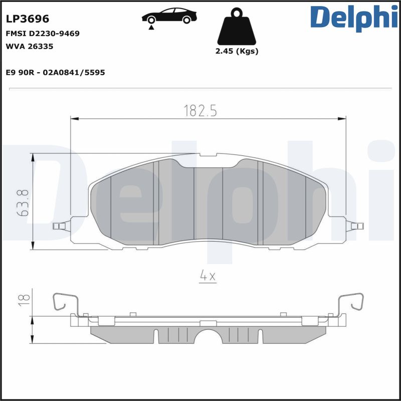 Kit pastiglie freno, Freno a disco - LP3696 DELPHI