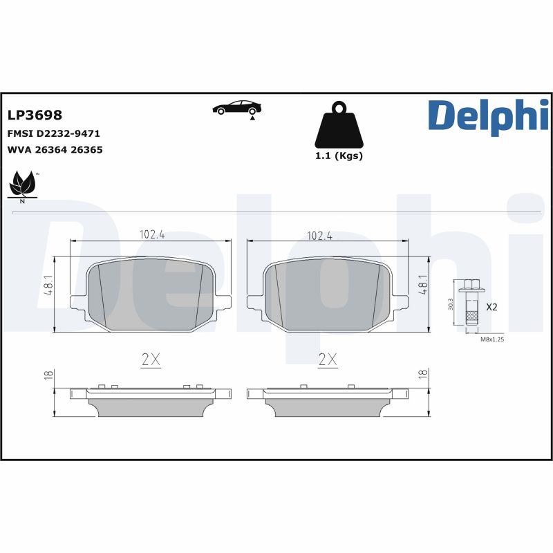 Brake Pad Set, disc brake - LP3698 DELPHI